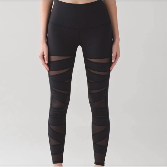 LULULEMON Black Wunder Under HR Tight *SE Tech Luon Hidden pocket Sheer bands - Picture 1 of 12